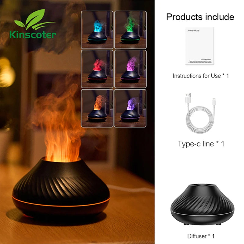Kinscoter Volcanic Aroma Diffuser, Air Humidifier with Color Flame Night Light