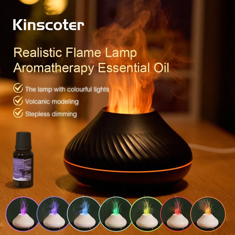 Kinscoter Volcanic Aroma Diffuser, Air Humidifier with Color Flame Night Light