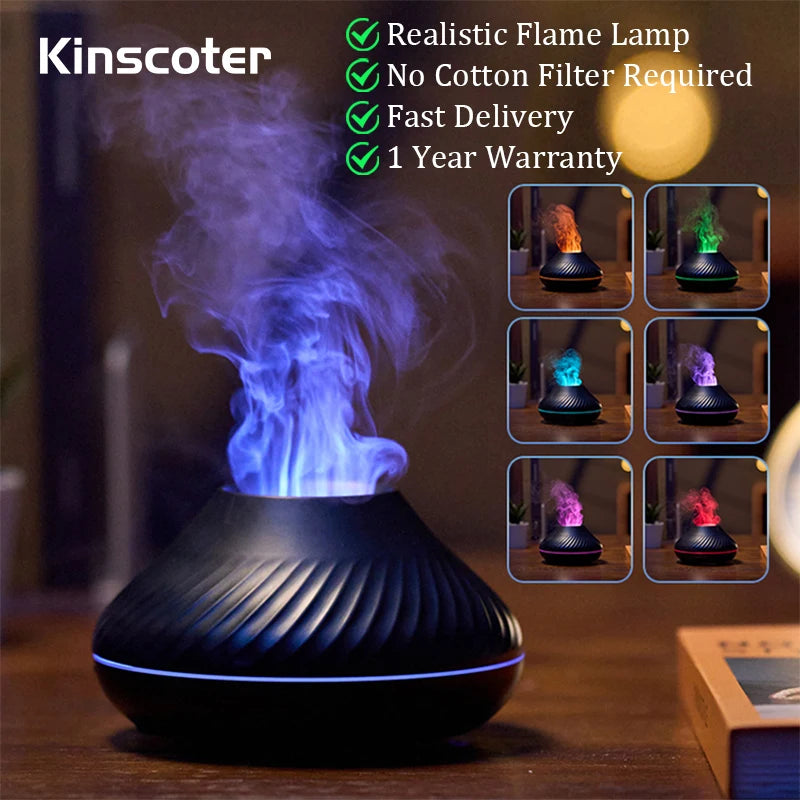 Kinscoter Volcanic Aroma Diffuser, Air Humidifier with Color Flame Night Light