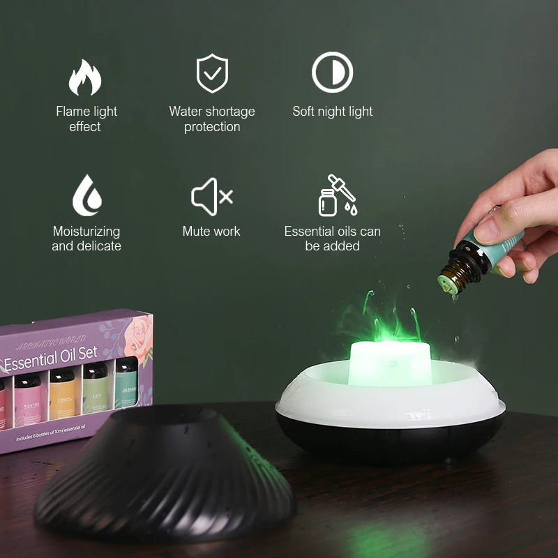 Kinscoter Volcanic Aroma Diffuser, Air Humidifier with Color Flame Night Light