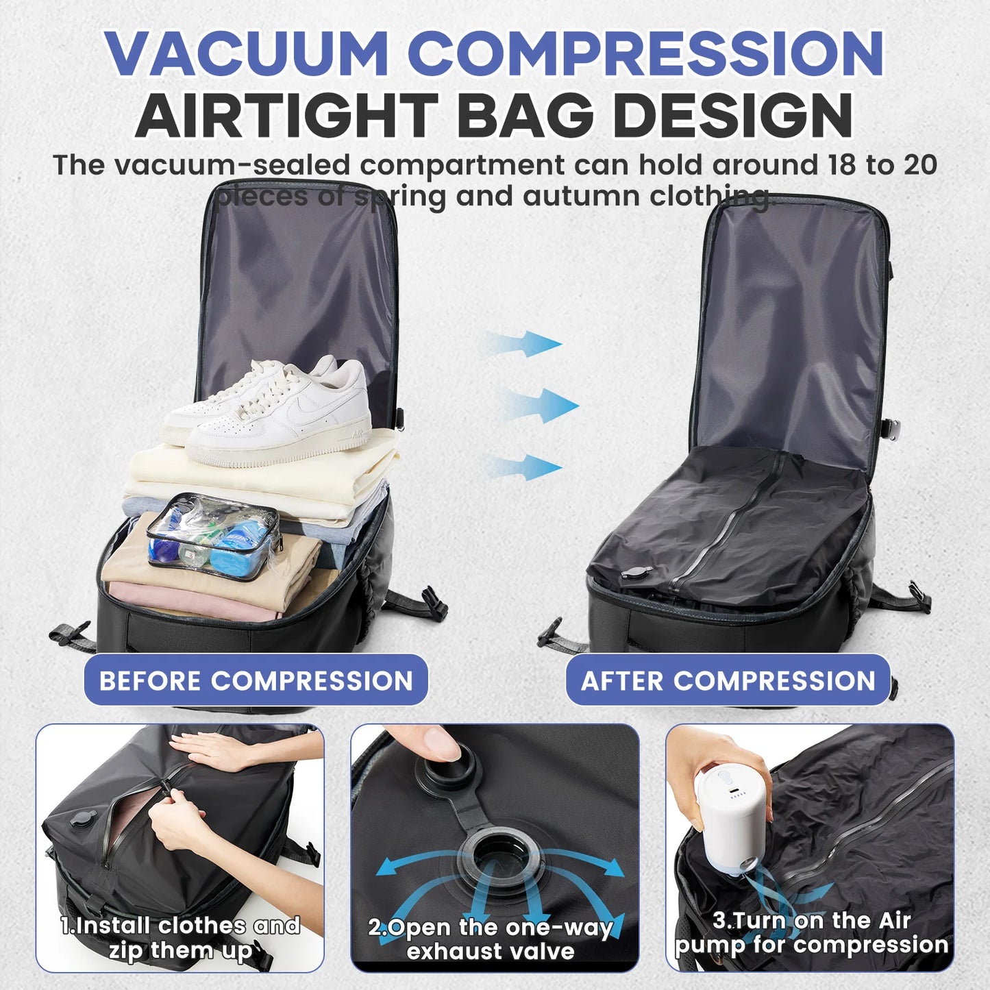 Men Vacuum Compression Backpack ,High quality vacum bag