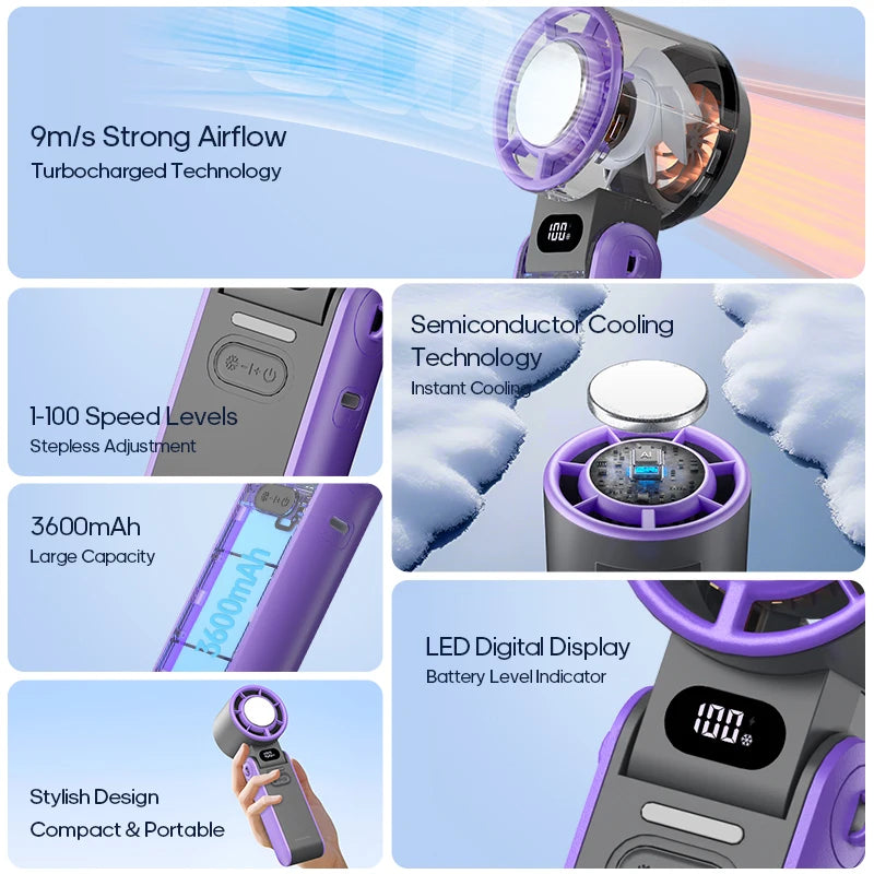 Outdoor Foldable Portable Handheld Fan Mini Cooling Rechargeable 3